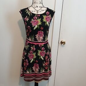 Pink and Green A-Line Mini Dress Sleeveless Crew Neck